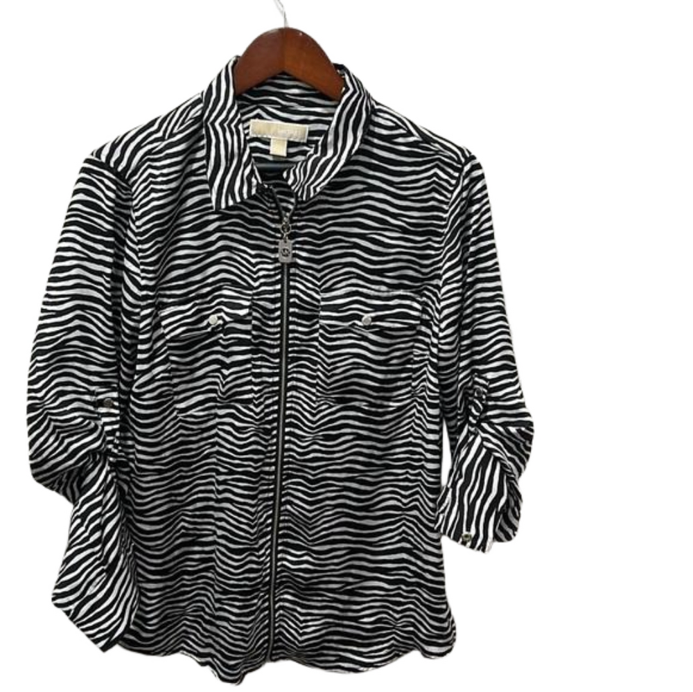 Michael Michael Kors zebra pattern black and white blouse size XL GUC…